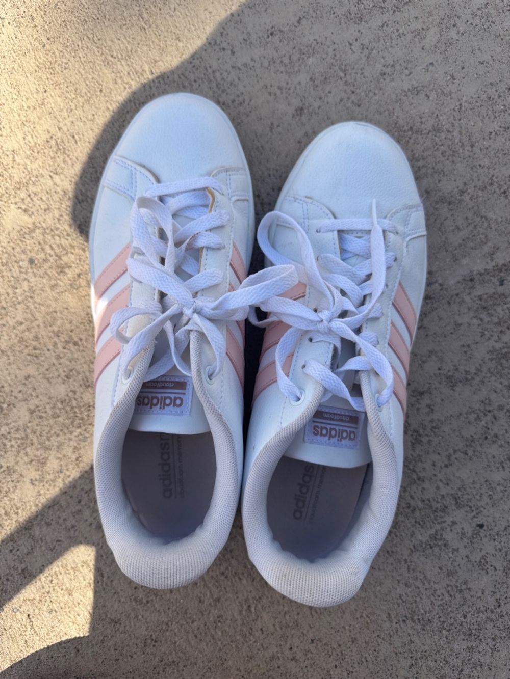 adidas White Sneakers with Light Pink Three-Stripes